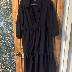 Quince Navy Button-Up Midi Dress